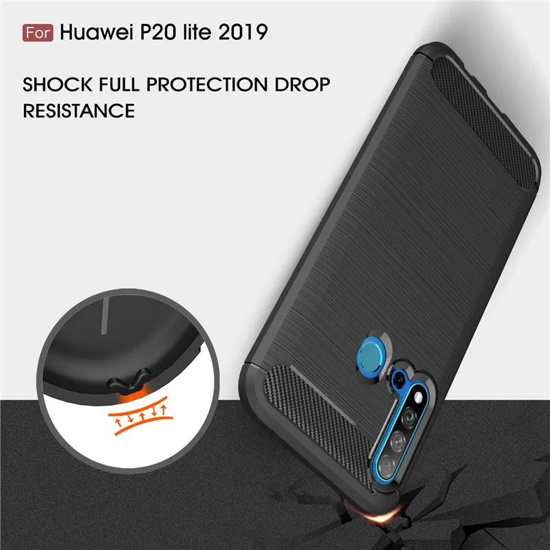 Силиконовые чехлы для huawei P20 Lite 2019 Чехол протектор из углеродного волокна Мягкий