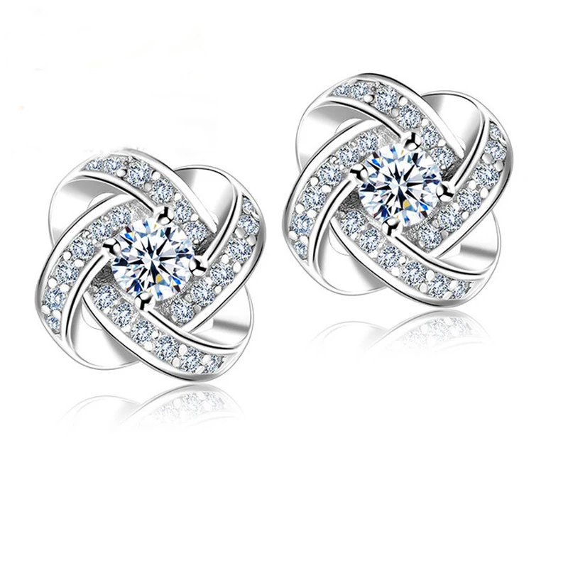 Женские серьги-гвоздики из серебра 925 пробы с фианитом | Украшения и аксессуары