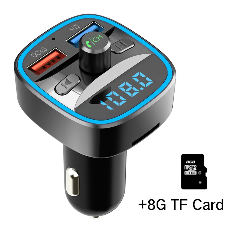 QC3.0 автомобильное зарядное устройство Bluetooth 5,0 fm-передатчик Автомобильный mp3 музыка U диск плеер с tf-картой Bluetooth hands-free kit приемник - Название цвета: With 8G TF card