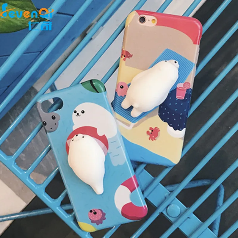 SEVENQI Squishy Phone Case for iPhone 7 6 6S Plus Finger Pinch 3D Cute Soft Silicone Panda Pappy Cat Seal Kitty Cover Coque |