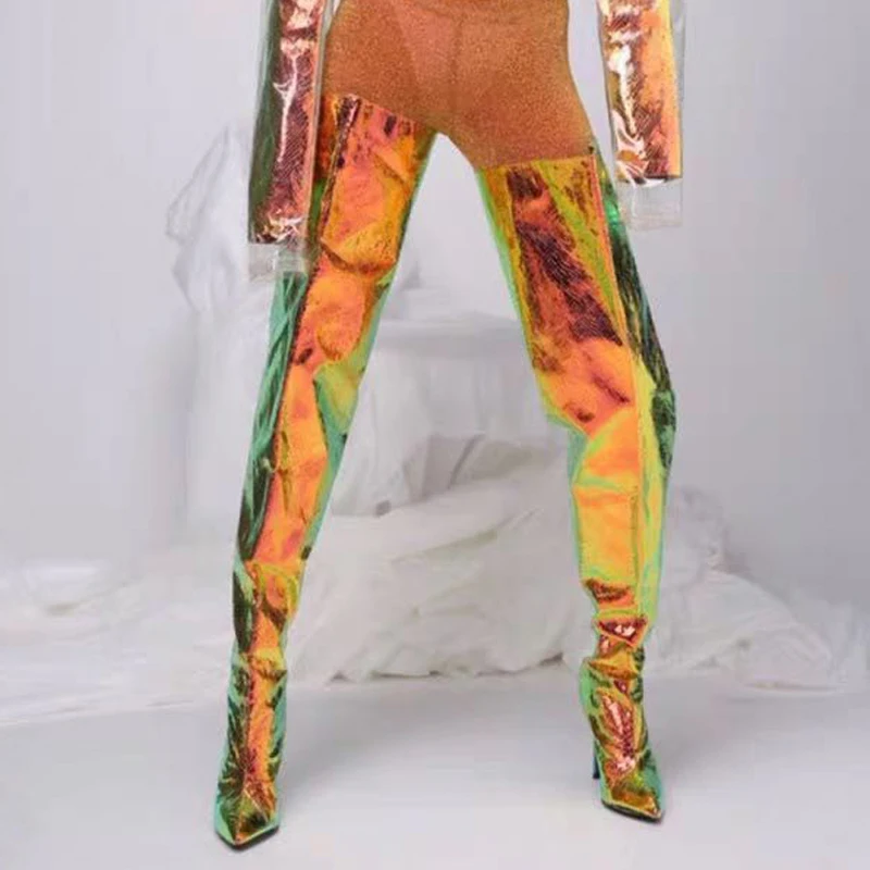 Женские ботфорты с острым носком Arden элегантные из ПВХ на массивном каблуке