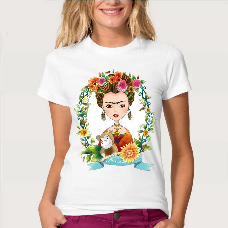 О образным вырезом животных Цветочный принт футболка каваи Camisa Mujer blusas
