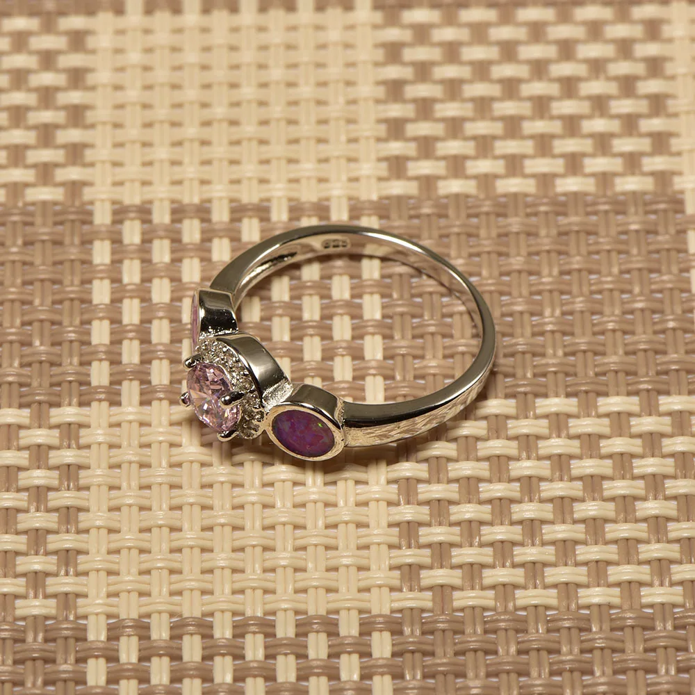 Женское кольцо из серебра 925 пробы с розовым огненным опалом|ring size|ring size 5ring |