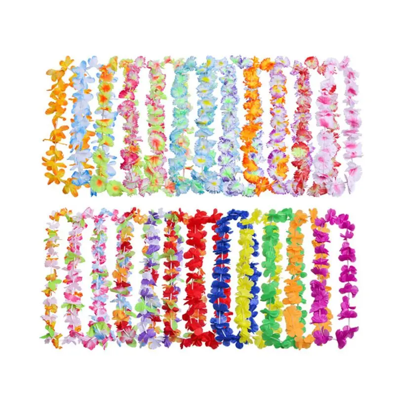 50 Counts Tropical Bright Colored Artificial Flowers Hawaiian Leis Necklace Party Favors Luau Holiday Beach Decor |
