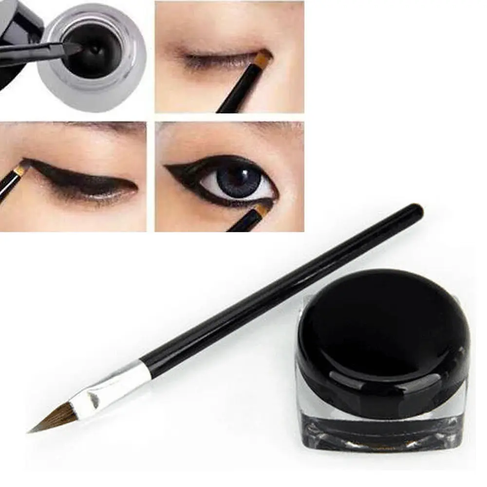 

HOT Waterproof Eye Liner Eyeliner Gel Makeup Cosmetic & Brush Black ONE SET