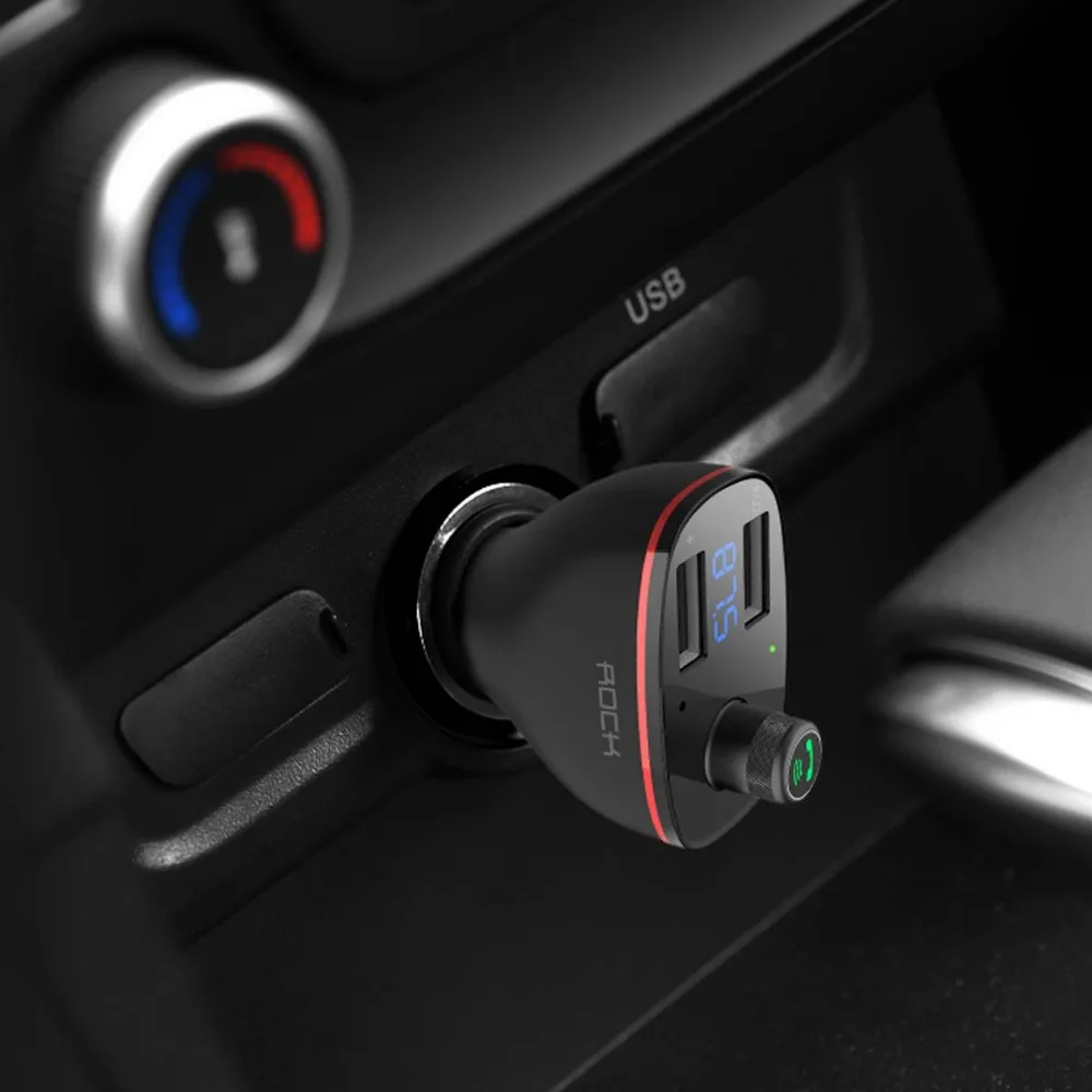 ROCK B300 Bluetooth fm-передатчик 4,2 USB Автомобильное зарядное устройство цифровой алюминиевый сплав Быстрая зарядка мониторинг для iPhone samsung