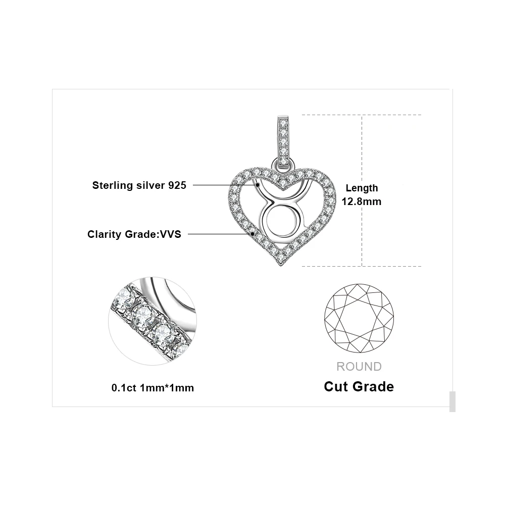 JewelryPalace Zodiac Constellation Taurus Heart Love 0.2ct Cubic Zirconia Pendant Necklace 925 Sterling Silver Without A Chain | Украшения