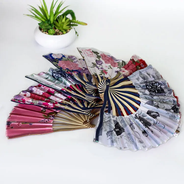 

Тканевый Художественный орнамент для женщин веер Ретро Классический женский ручной вишневый цвет складные вентиляторы подарок W9114