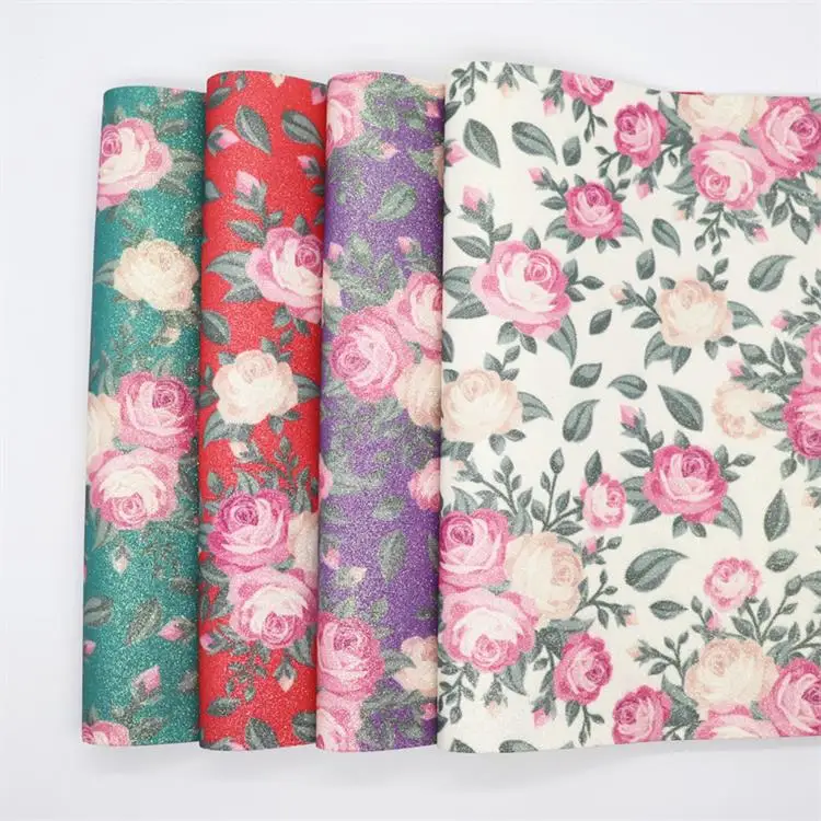 Блестящие тканевые листы из искусственной кожи с цветочным принтом для сумок