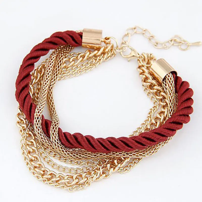 Женский многослойный браслет модный металлический плетеный с цепочкой |