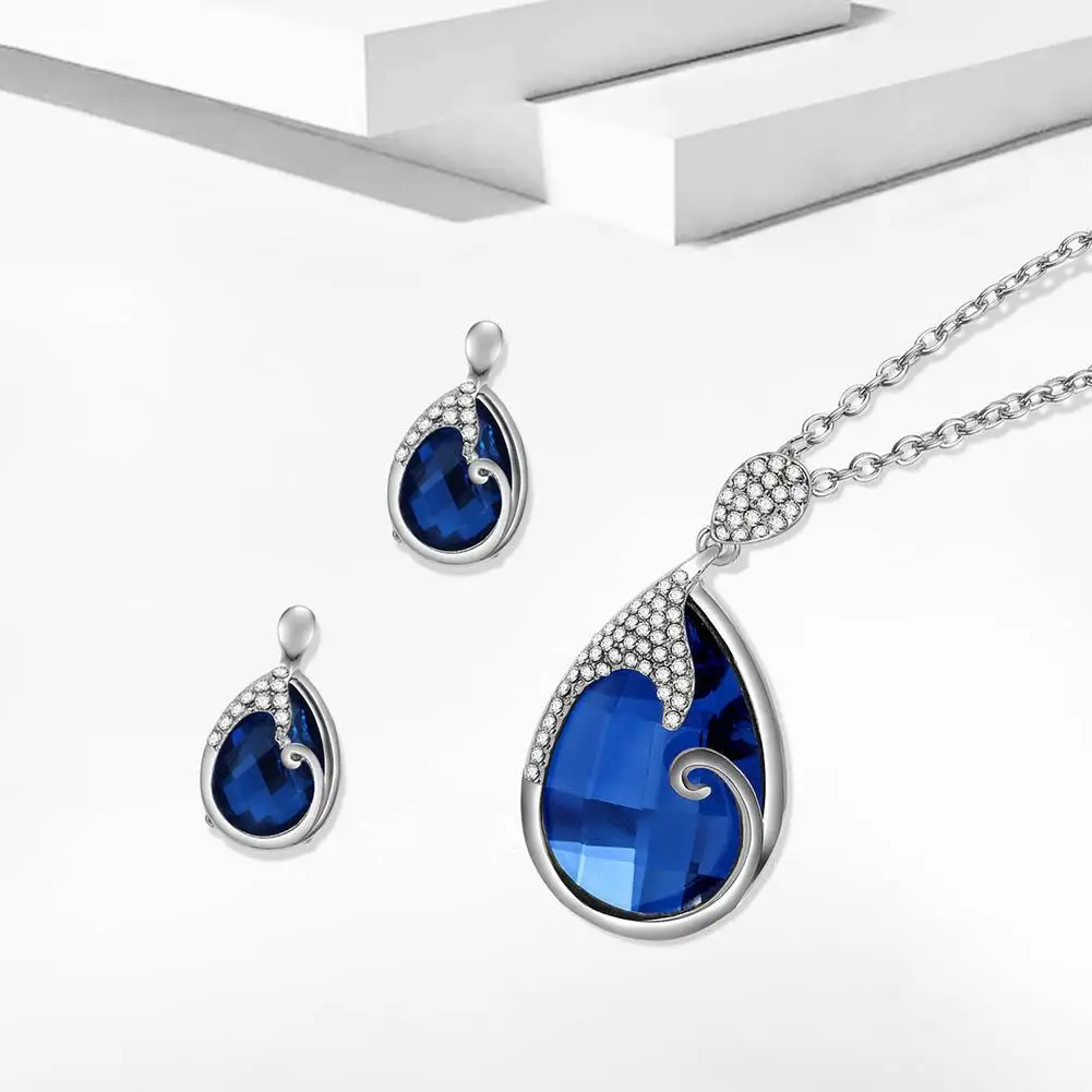 Special New Design pendant suit Jewelry Sets Silver blue Stone white Imitated Crystal Necklace Earrings for Lady gift | Украшения и