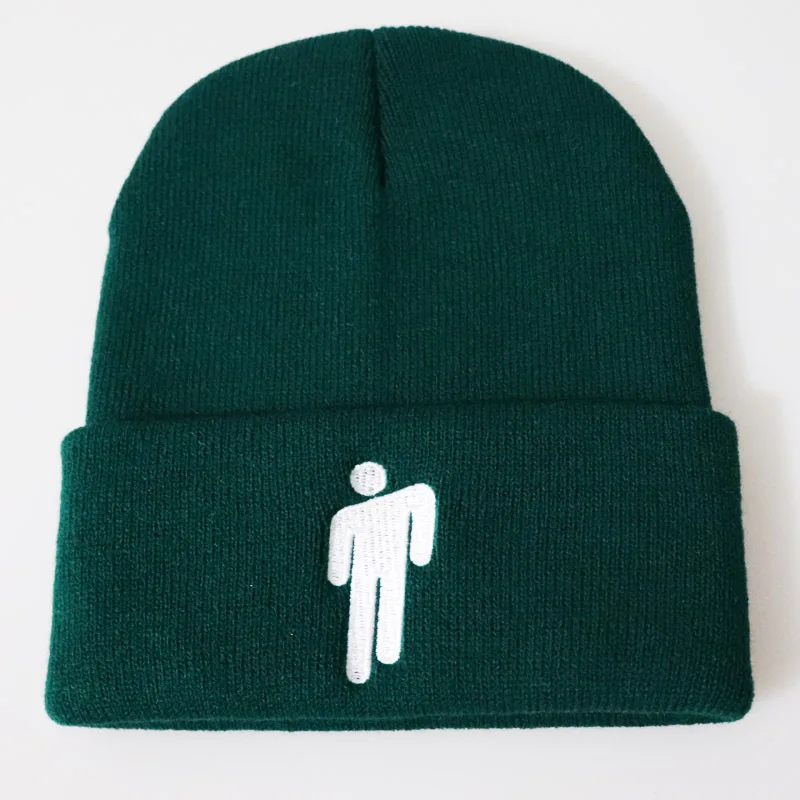 Dark green Billie Eilish, шапки Skullies Beanies для женщин и мужчин, вязаная шапка, повседневная шапка в стиле хип-хоп, зимняя шапка, одноцветная шапка унисекс, Прямая поставка - Цвет: Dark green