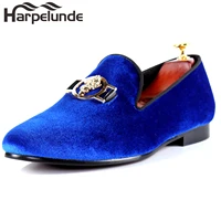 harpelunde gold dragon sword men party shoes buckle strap dress shoes top sell blue velvet loafers size 6 14