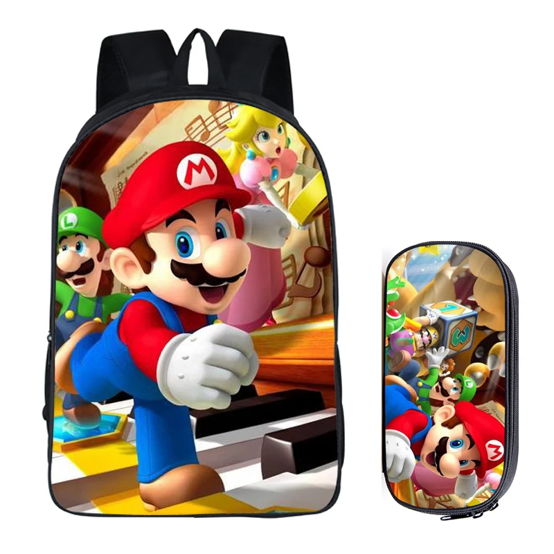 2Pcs 023 16 дюймов Sonic the Hedgehog Mario, школьная сумка для детей, рюкзак для мальчиков, детские школьные наборы, сумка-карандаш, школьная сумка для малышей - Цвет: 2Pcs 023