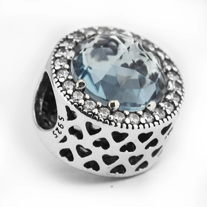 

Fits for Pandora Beads Bracelets Radiant Hearts Charms with Blue Crystals 100% 925 Sterling-Silver-Jewelry Free Shipping