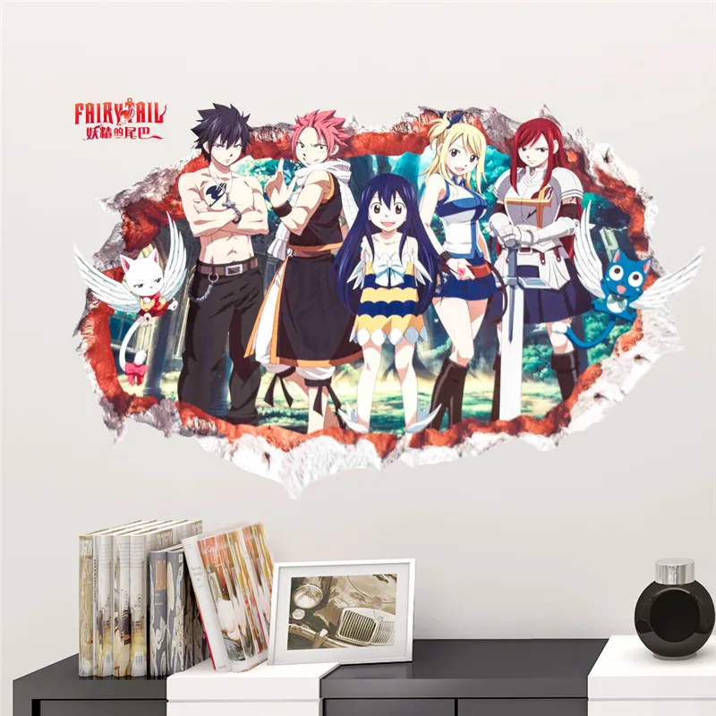 Fairy Tail Lucy 3d Broken Hole Wall Stickers For Kids Room Home Decoration Anime Mural Art Girls Wall Decals Diy Cartoon Posters