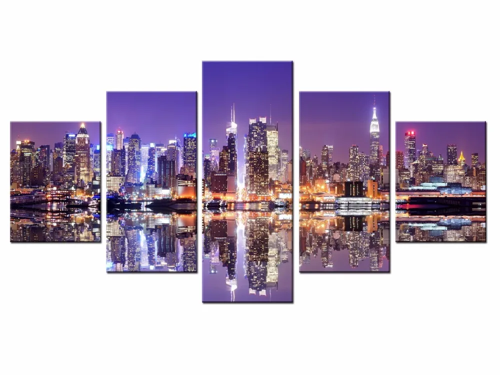 

Framed 5 Panels Beautiful city landscape Canvas Print Painting Modern Canvas Wall Art for Wall Picture Home Decor Artwork