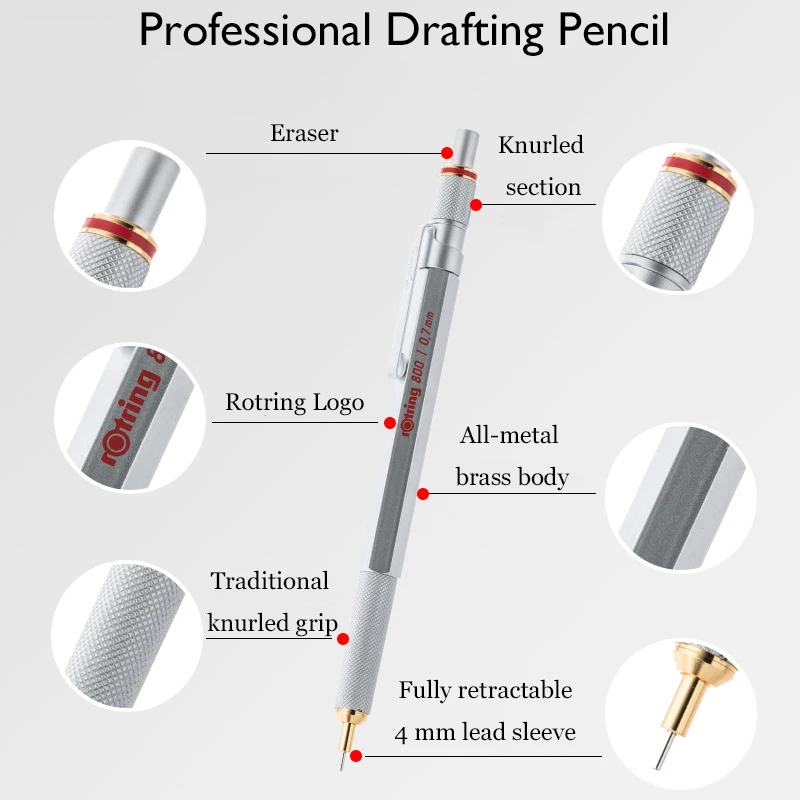 Немецкие механические карандаши Rotring 800 0 5 мм 7 профессиональная металлическая