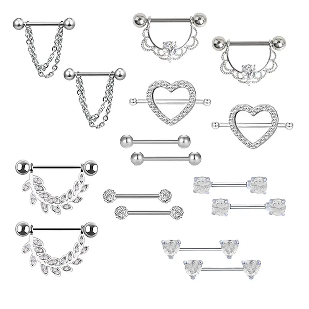 8 Pairs Heart Leaves Rhinestone Women Barbell Nipple Ring Body Piercing Jewelry hot | Украшения и аксессуары