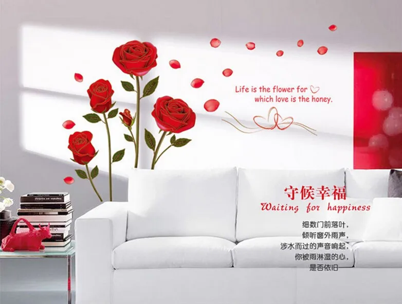 

New Removable Red Rose Life Is The Flower Quote Wall Sticker Mural Decal Home Room Art Decor DIY Romantic Delightful 6055