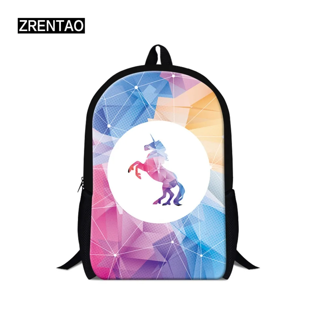 

ZRENTAO Unicorn print backpack school bag for pupils teens animal mochila polyester cartoon bookbags men women travel backpack