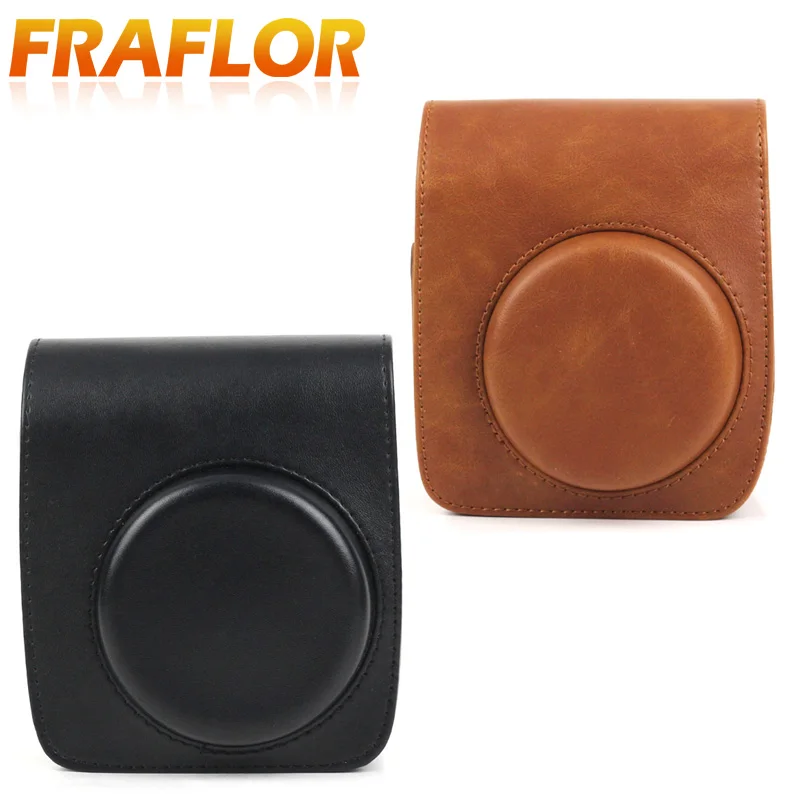 For Polaroid Fujifilm Instax Mini 90 Brown / Black Pattern Camera Case Bag with Shoulder Strap PU Leather Pouch Protector | Электроника