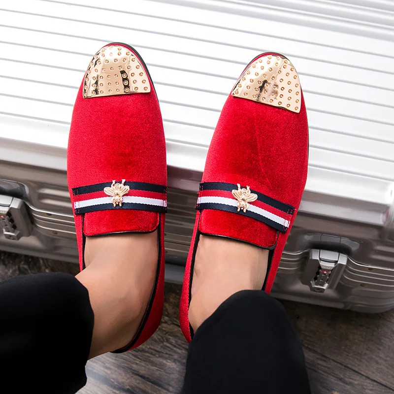 Brand Bee Men Loafers Shoes Rivets Leisure Designer Pointed Toe Velvet Party Lazy Flat Driving Footwear | Спорт и развлечения