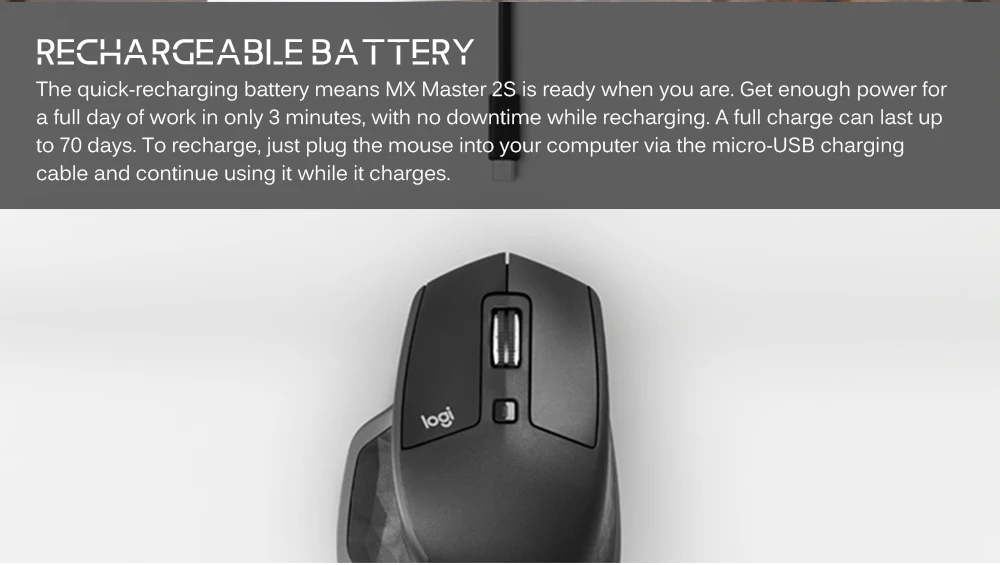 Logitech MX Master 2S перезаряжаемая эргономичная Беспроводная Bluetooth Unifying Двухрежимная мышь 4000 dpi для бизнес-компьютера