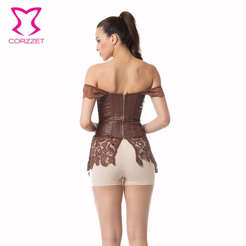 Корсет из искусственной кожи и ПВХ в стиле стимпанк|steampunk overbust corset|corset front laceoverbust