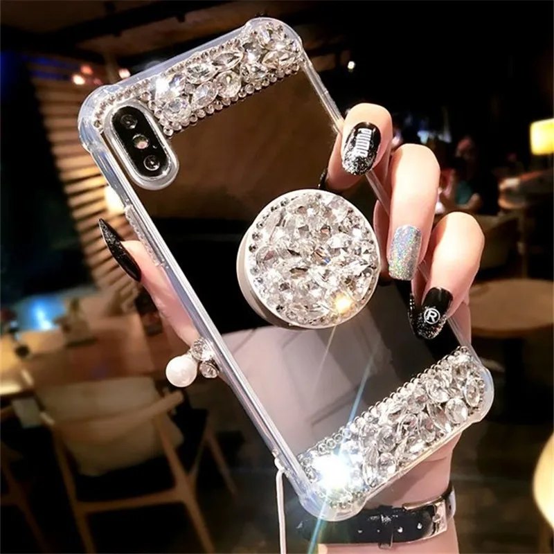 Ударопрочный зеркальный чехол для iPhone X 6 6s 7 8 Plus держатель мобильного телефона