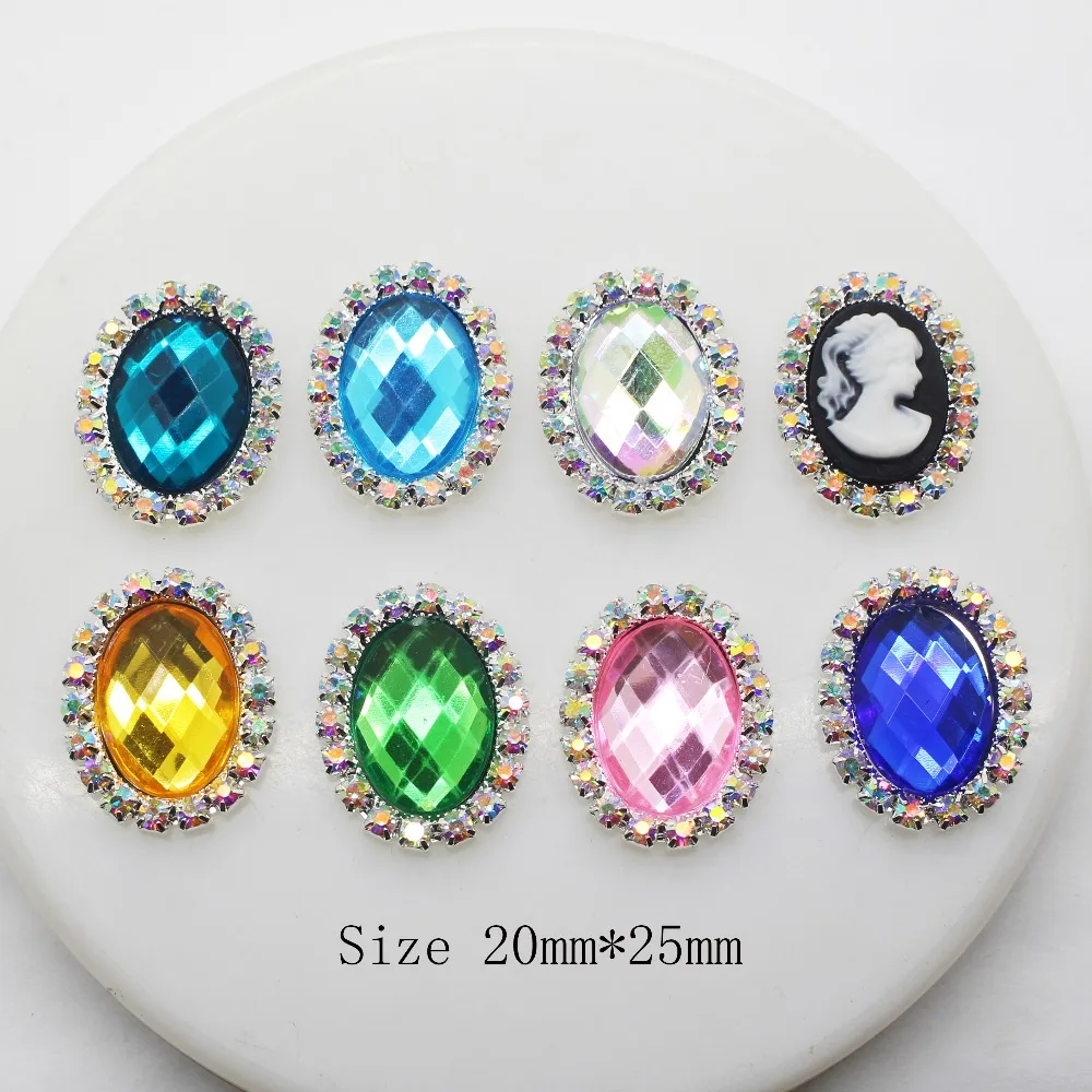 New 10pcs/Lot AB Rhinestones Mix Color Acrylic Oval Diamond Crystal Buttons Ribbon Wedding Invitation Card Decoration | Дом и сад