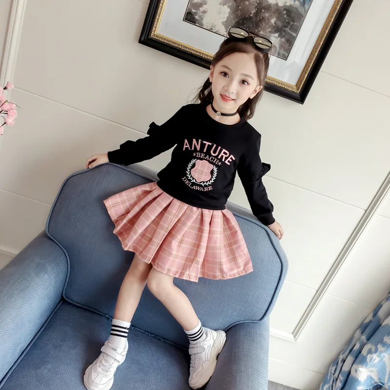 2018 Новое поступление девушки Комплекты из 2 предметов Осень Дети оборками