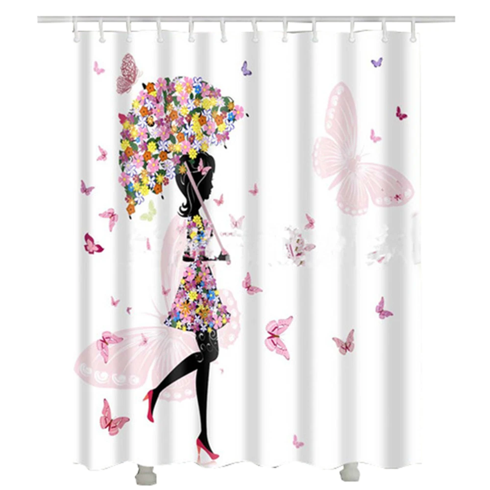 

Flower Umbrella Shower Curtain Waterproof fabric Modern Flower Butterfly Women Bathroom Curtains