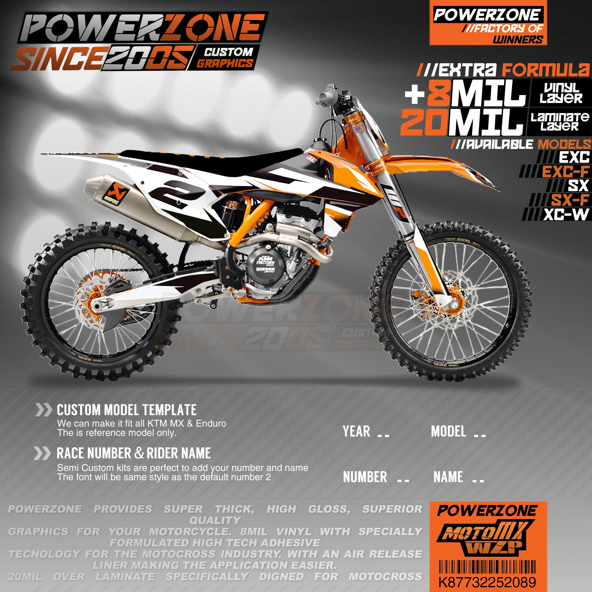 PowerZone Custom Team Graphics деколи для фона 3 м Набор наклеек KTM SX SXF MX EXC XCW Enduro 125 500 куб. См 2016