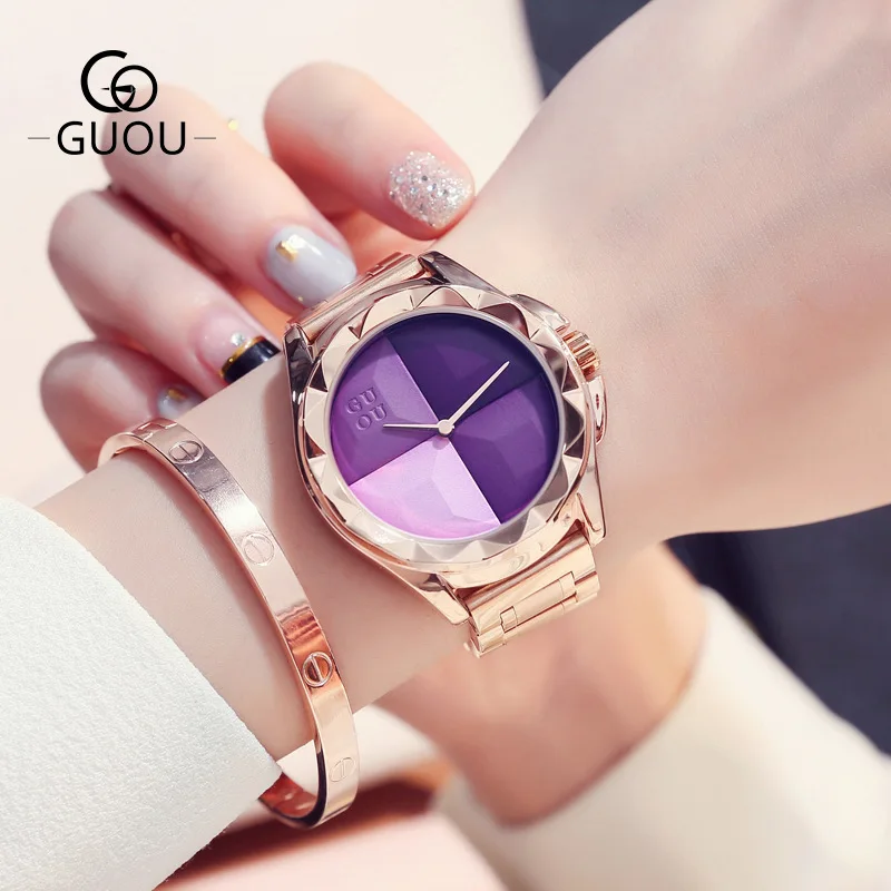 GUOU 2018 женские кварцевые часы брендовые Роскошные модные для девочек наручные