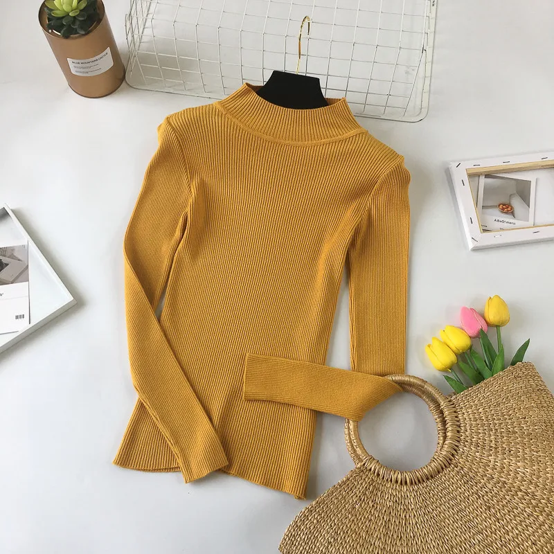 New 2018 Fashion Women Sweaters High Elastic Solid Turtleneck Sweater Autumn Winter Slim Tight Bottoming Knitted Pullovers | Женская