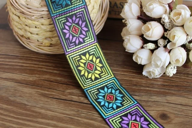 

40mm 10 yards Polyester Geometric Pattern Woven Jacquard Ribbon