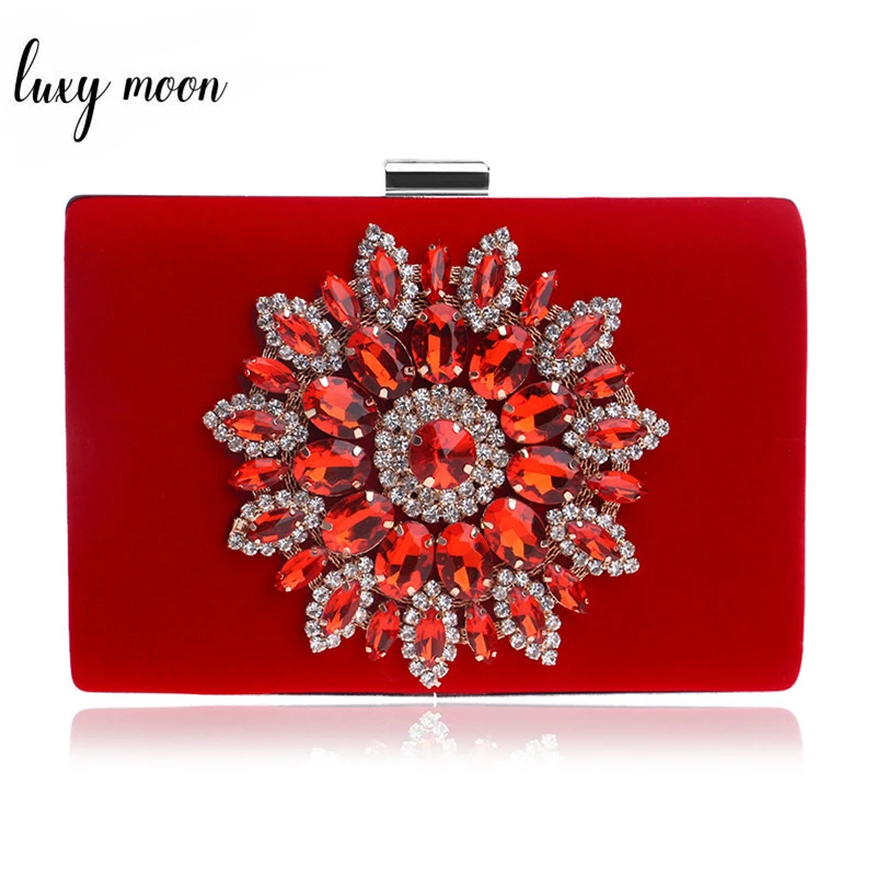 Luxy Moon Flower Стразы женские сумки красные черные вечерние на цепочке через плечо