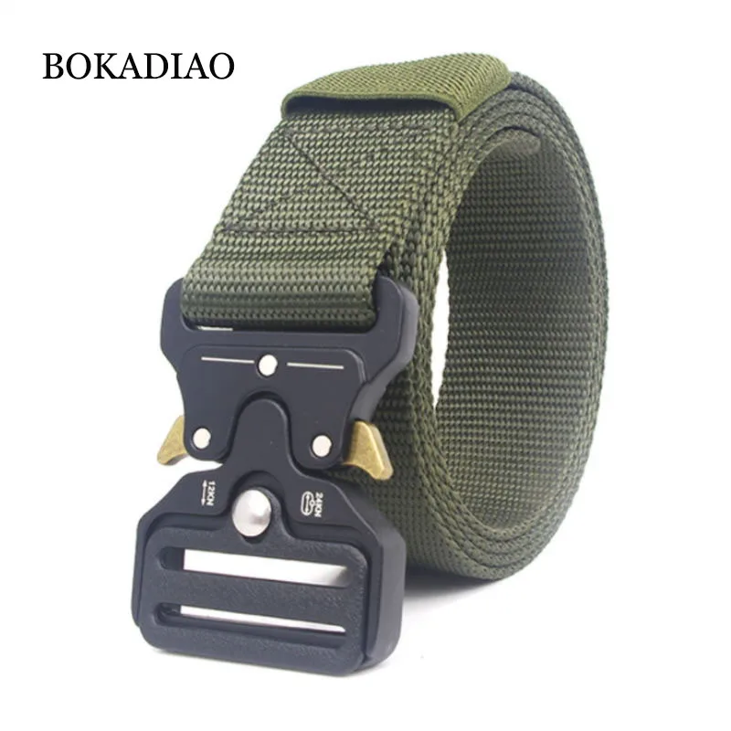 BOKADIAO men women canvas belt Quick release Metal buckle military nylon Training belt long size Army tactical belts strap male
