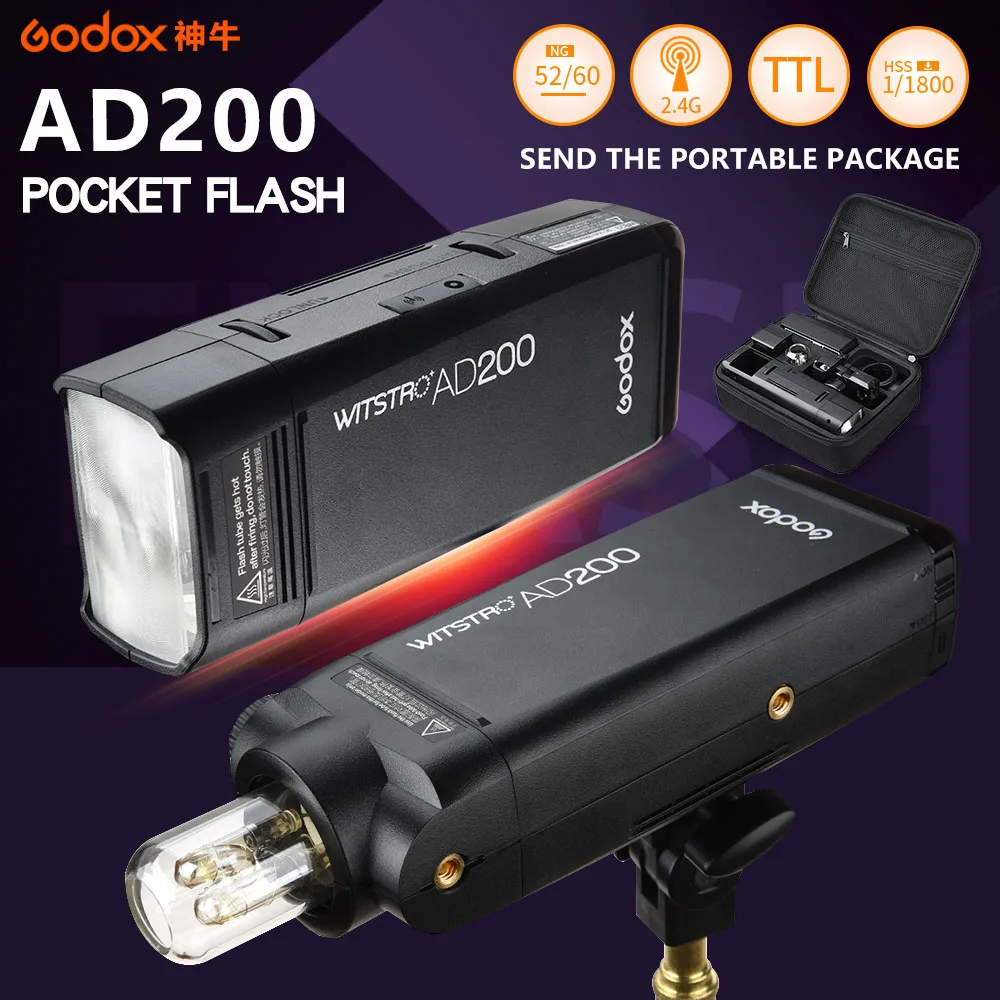 Карманная вспышка Godox AD200 стробоскоп для фотографии 200 вт с литиевым