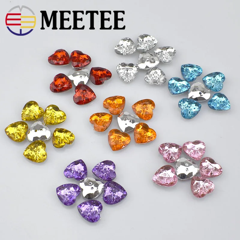 150pcs 2 Holes Heart Shape Silver Back acrylic Muticolor Crystal Button for Sewing Garment Supplies Accessory DIY Crafts AP2243 | Дом и сад