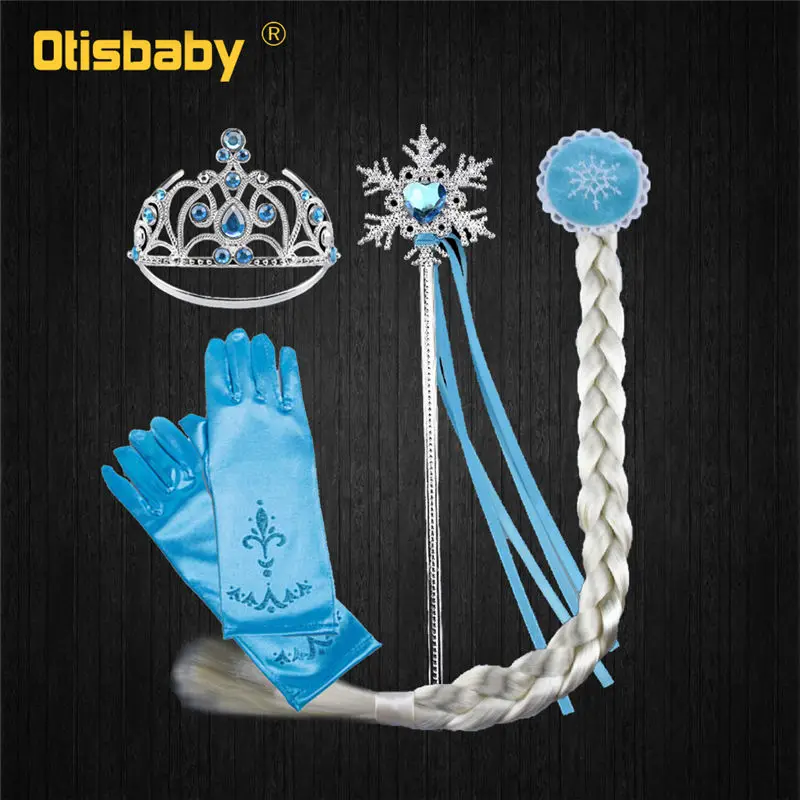 Blue Crown Set Детское хлопковое платье принцессы Эльзы с длинными рукавами; бархатное платье Анны для маленьких девочек с накидкой со снежинками; Зимние Синие вечерние платья - Цвет: Blue Crown Set