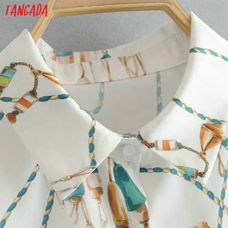 Tangada, Женская шикарная блуза с цепным принтом, длинный рукав, отложной воротник, боковые карманы, рубашки, Женские повседневные топы, blusas 3A02