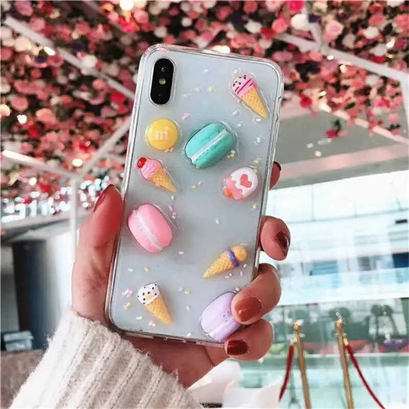 Блестящий Макарон Для Iphone 6 6S 7 8plus X Xs Xr Xsmax конус мороженое эпоксидная Мягкая