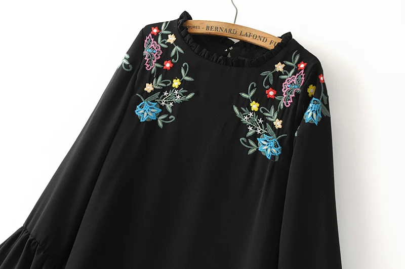 2017 Весной и Осенью Новое Прибытие Женщины Моды Оборками Flare Рукавом Dress женский