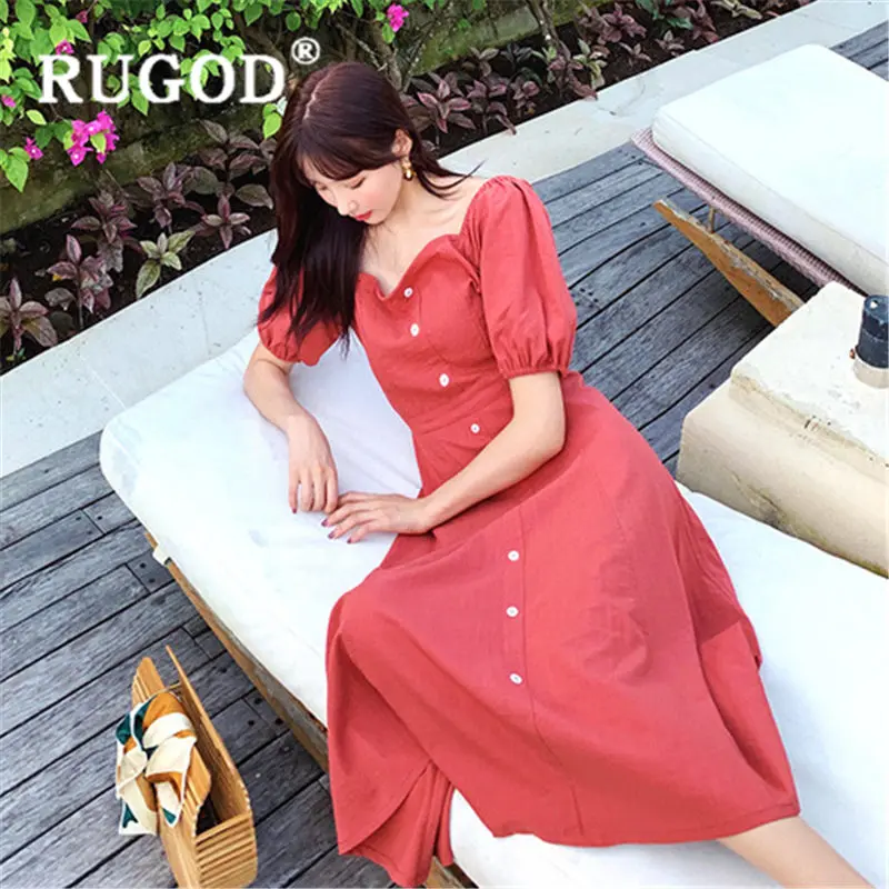 Женское платье с рукавами фонариками RUGOD летнее вырезом лодочкой украшенное