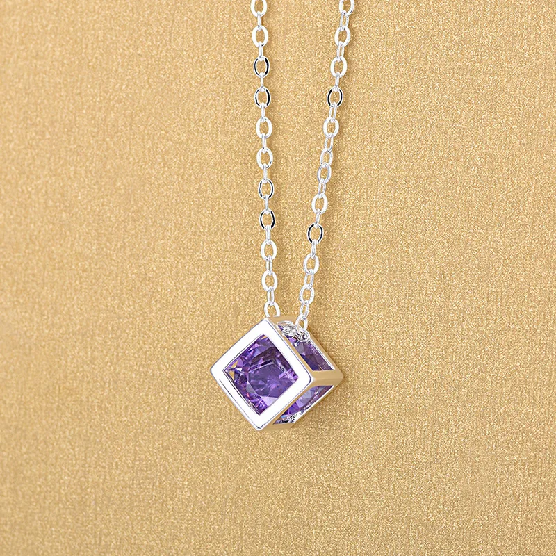

Fashion Women Silver Color Zircon Cube Pendant Necklaces Jewelry