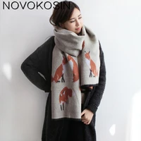 sc11 winter womens faux cashmere scarf double sided fashion thicken warm pashmina cape fox printed long shawl ladies 2018