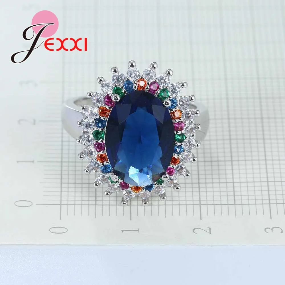 

Bridal Wedding Rings For Women Elegant Blue Austrian Crystal Cubic Zircon Engagement Ring 925 Sterling Silver Jewelry