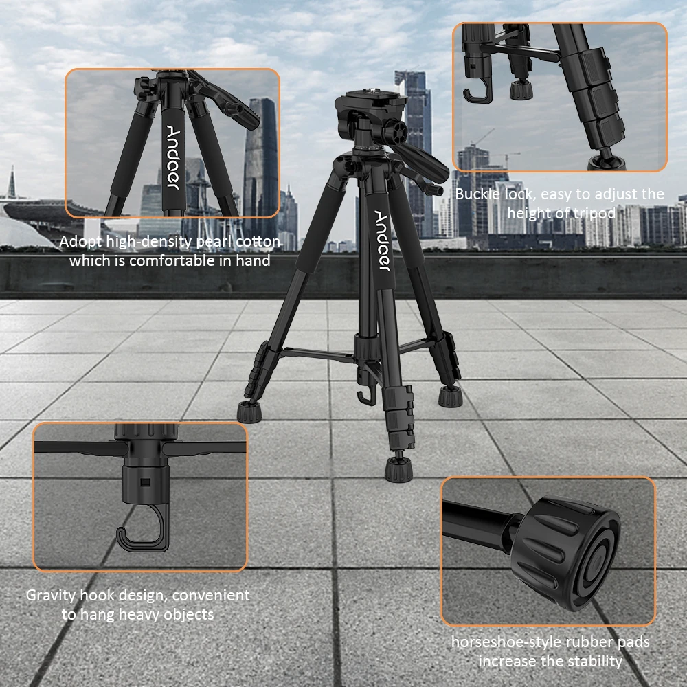 Andoer TTT-663N штатив 57,5 дюймов дорожная легкий Камера Штатив для DSLR SLR видеокамеры с сумкой для переноски телефона зажим Макс. Нагрузка 3 кг